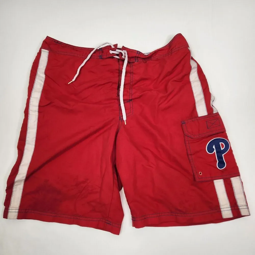 G III MLB Philadelphia Phillies Y2K Drawstring Waistline Cargo Swim Trunks L